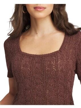 NWT Chico's Brown and Gold thread Short Sleeve Summer Sweater